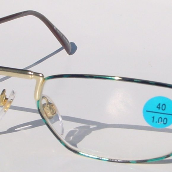 (NWT) Vintage 90's Rectangle Metal Half Frame Reading Glasses (Gold/Green) - Picture 1 of 4